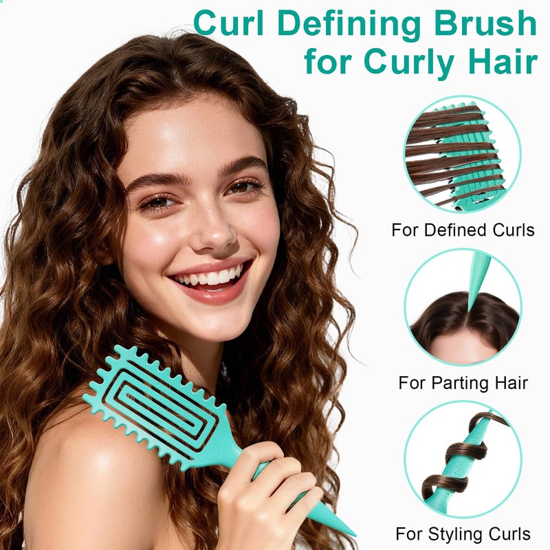 Weldilgit Curly Hair Brush, Curl Defining Brush with Soft Boar Bristles Detangling Tangled Glides, Wide-Teeth Design Effortlessly Shaping & Defining Curls, Curling Definer for Wet & Dry Hair (Green) - Image 3